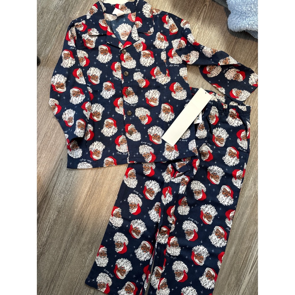 Old Navy Kids Black Santa Pajama Set Navy Blue 2 Piece Christmas PJs 3T NEW